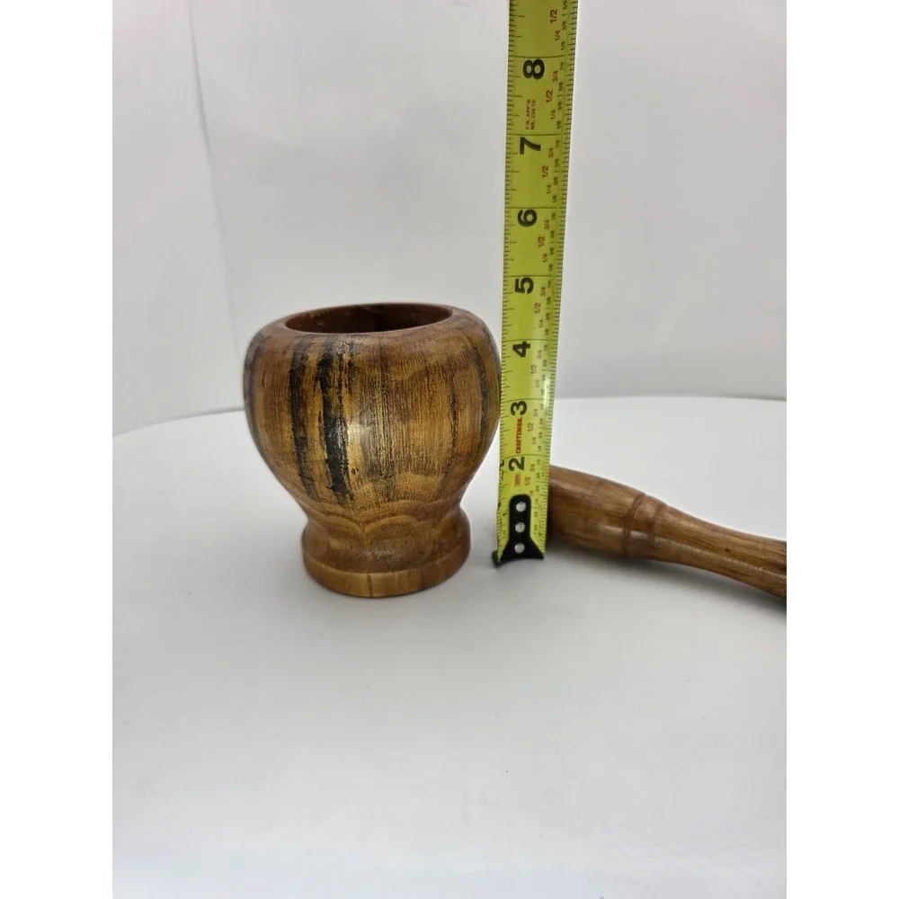 VTG Hand Carved Wooden Mortar Pestle Rustic Primitive Farmhouse‎ Kitchen Decor